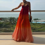 Gradient Color Maxi Dress for Women - Sleeveless Strappy Sundress for Summer