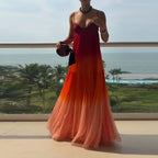 Gradient Color Maxi Dress for Women - Sleeveless Strappy Sundress for Summer