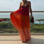 Gradient Color Maxi Dress for Women - Sleeveless Strappy Sundress for Summer