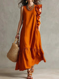 Boho Sleeveless Ruffle Maxi Dress - Loose Fit Irregular Hem Beach Sundress