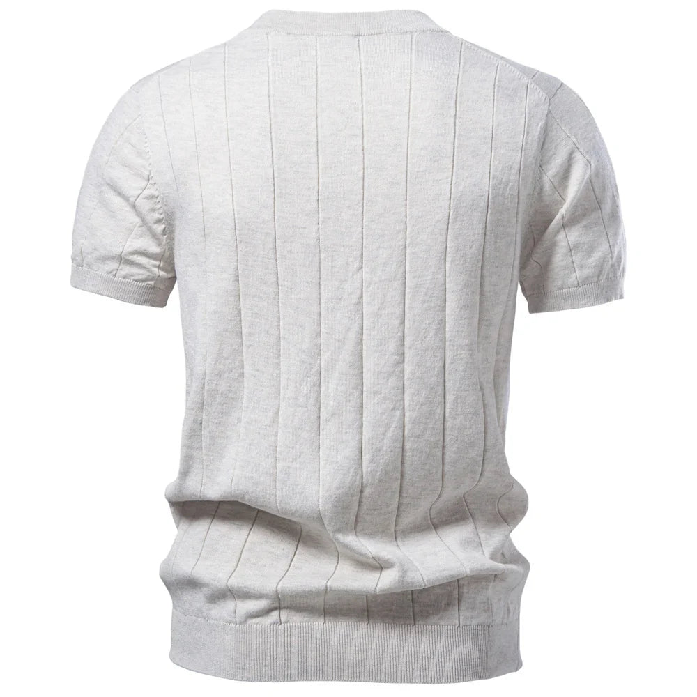 Men's Cotton Stripe T-Shirt - Casual O-Neck Summer Top in Solid Colors