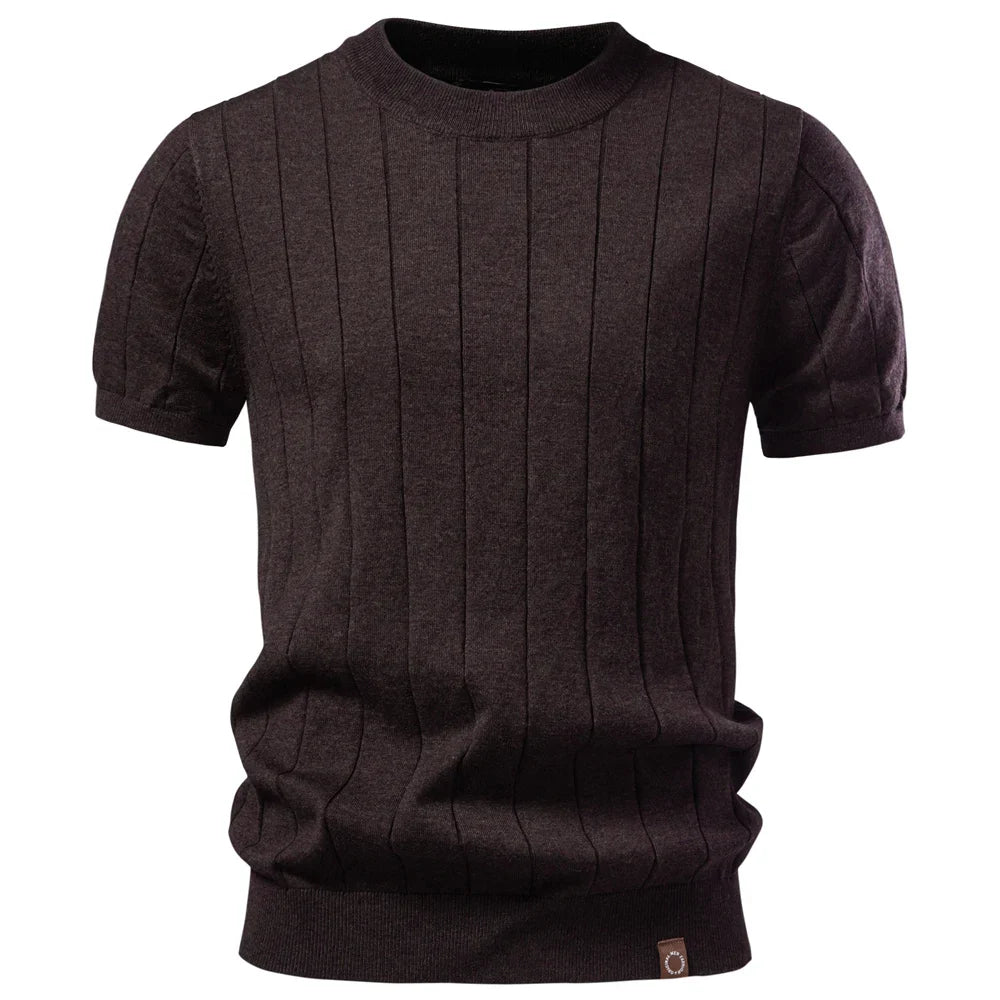 Men's Cotton Stripe T-Shirt - Casual O-Neck Summer Top in Solid Colors