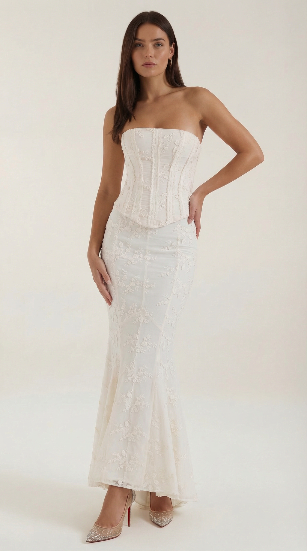 Lace Strapless Mermaid Maxi Dress - Elegant Bridal Gown for Weddings