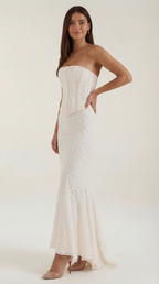 Lace Strapless Mermaid Maxi Dress - Elegant Bridal Gown for Weddings