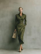 Army Green Cotton Blend Maxi Dress for Women - Casual Summer Wear