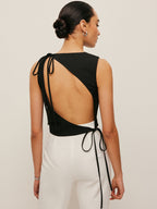 Backless Tie Neck Sleeveless Blouse - Woven Casual Top for Work and Leisure