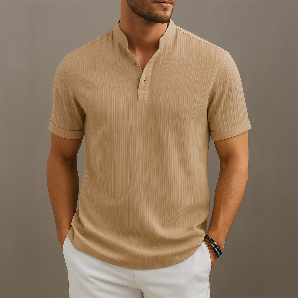 Lightweight Linen Popover Shirt for Men – Band Collar Summer Casual Wear