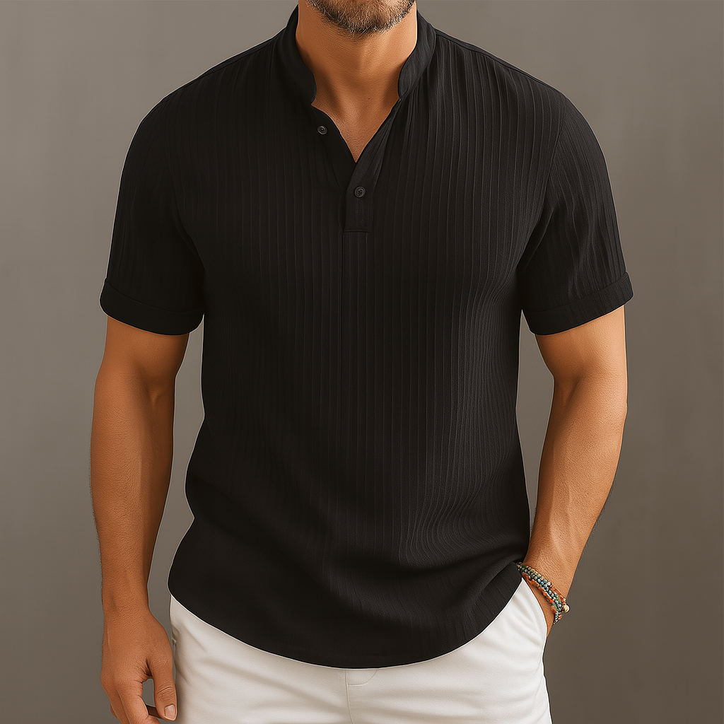 Lightweight Linen Popover Shirt for Men – Band Collar Summer Casual Wear