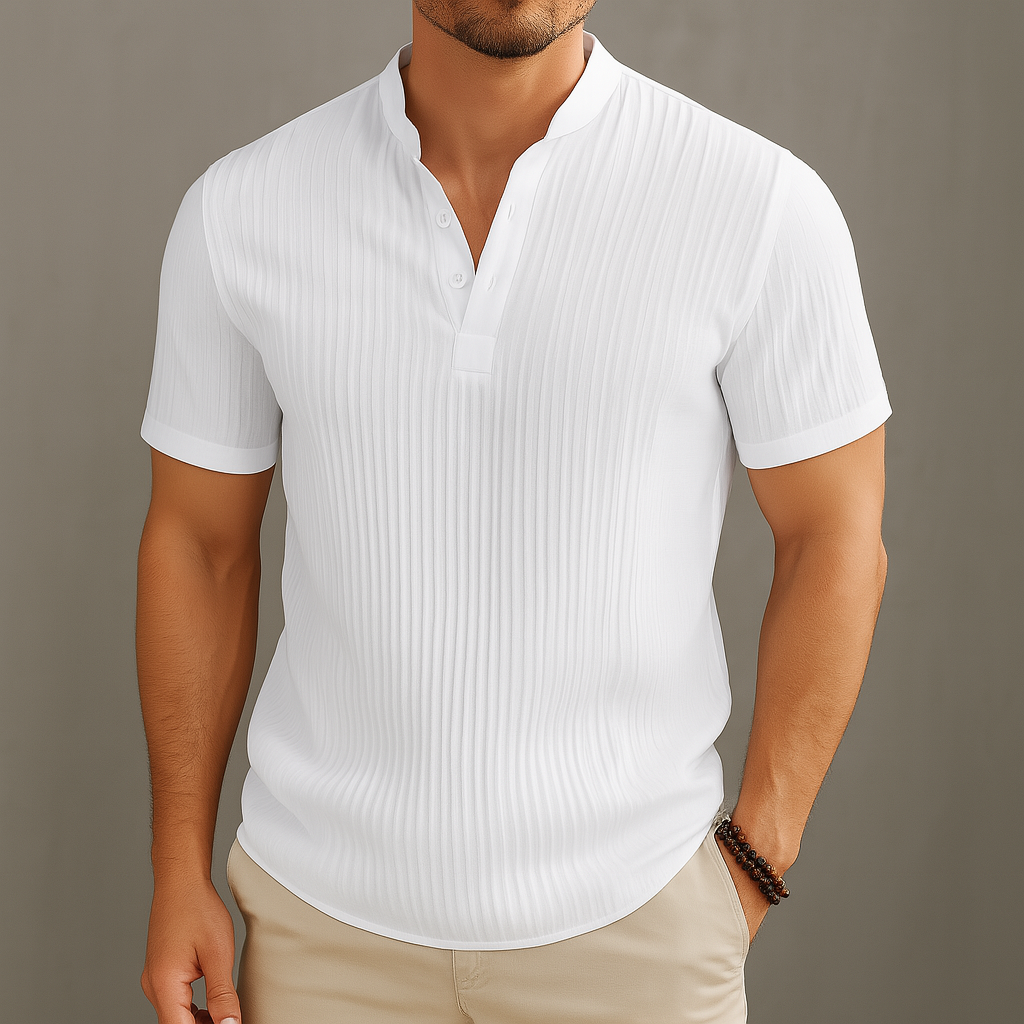 Lightweight Linen Popover Shirt for Men – Band Collar Summer Casual Wear
