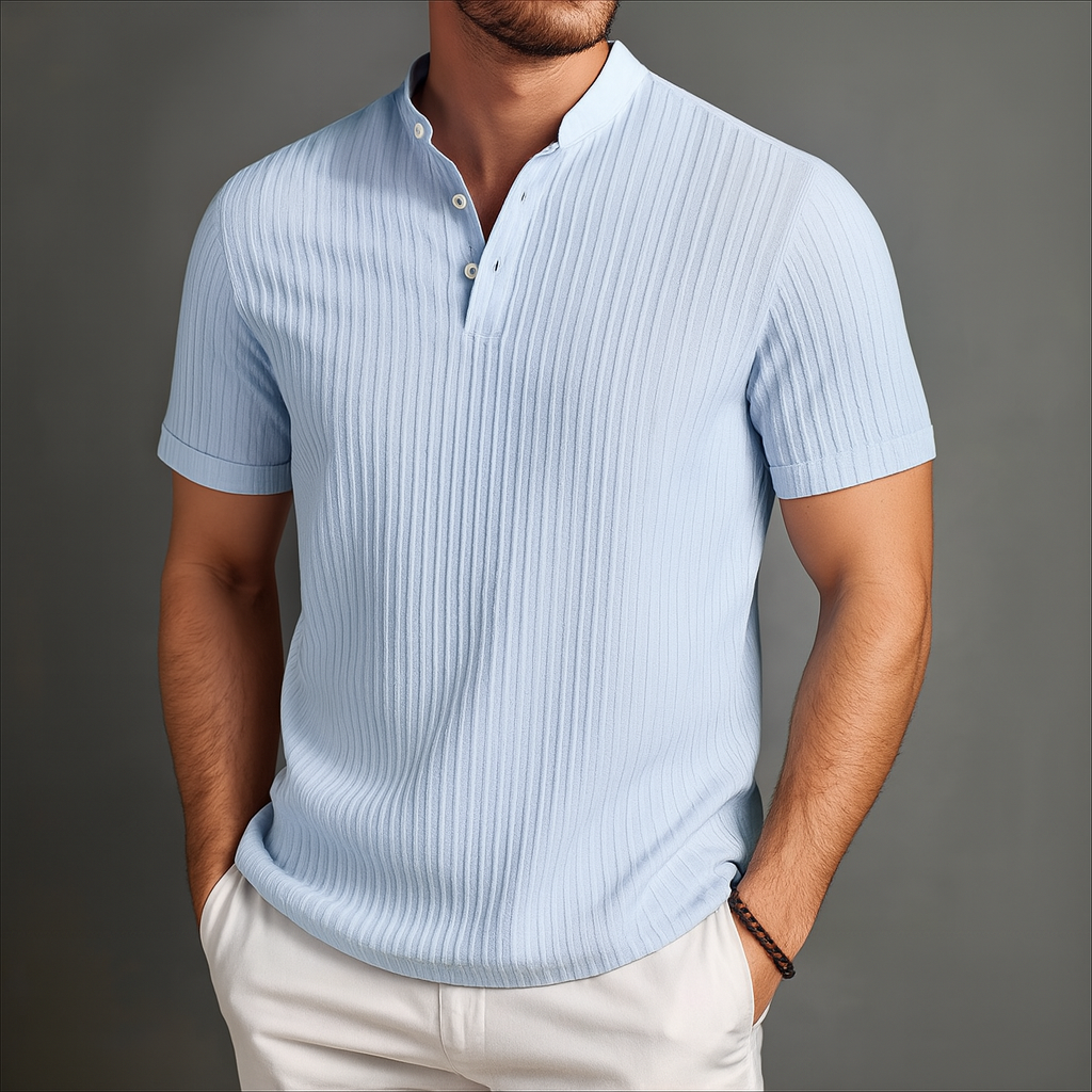 Lightweight Linen Popover Shirt for Men – Band Collar Summer Casual Wear