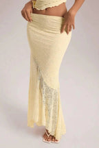 Floral Lace Co-Ord Set - Asymmetrical Maxi Skirt & Ruffle Camisole for Women