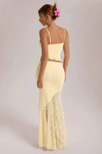 Floral Lace Co-Ord Set - Asymmetrical Maxi Skirt & Ruffle Camisole for Women
