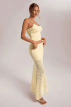 Floral Lace Co-Ord Set - Asymmetrical Maxi Skirt & Ruffle Camisole for Women