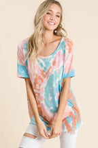 BiBi Tie Dye Print Short Sleeve T-Shirt with Raglan Sleeves