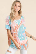 BiBi Tie Dye Print Short Sleeve T-Shirt with Raglan Sleeves