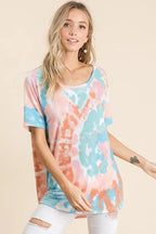 BiBi Tie Dye Print Short Sleeve T-Shirt with Raglan Sleeves