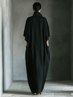 Black Cotton Blend Oversized Kimono-Sleeve Maxi Dress with Pockets for Women