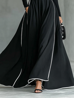 Black Stitching White Trim High Collar Long Sleeve Maxi Dress for Women