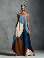 Bohemian Patchwork Maxi Dress - Cotton Linen Blend - Flowy Summer Resort Wear