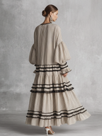 Boho Striped Cotton Blend Maxi Dress with Ruffles for Women - Long Sleeve