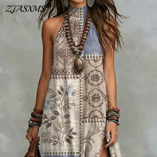 Boho Maxi Sundress with Vintage Patchwork Design for Spring Parties