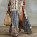 Boho Maxi Sundress with Vintage Patchwork Design for Spring Parties