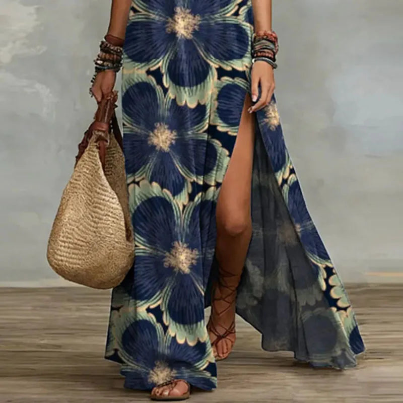 Boho Maxi Sundress with Vintage Patchwork Design for Spring Parties
