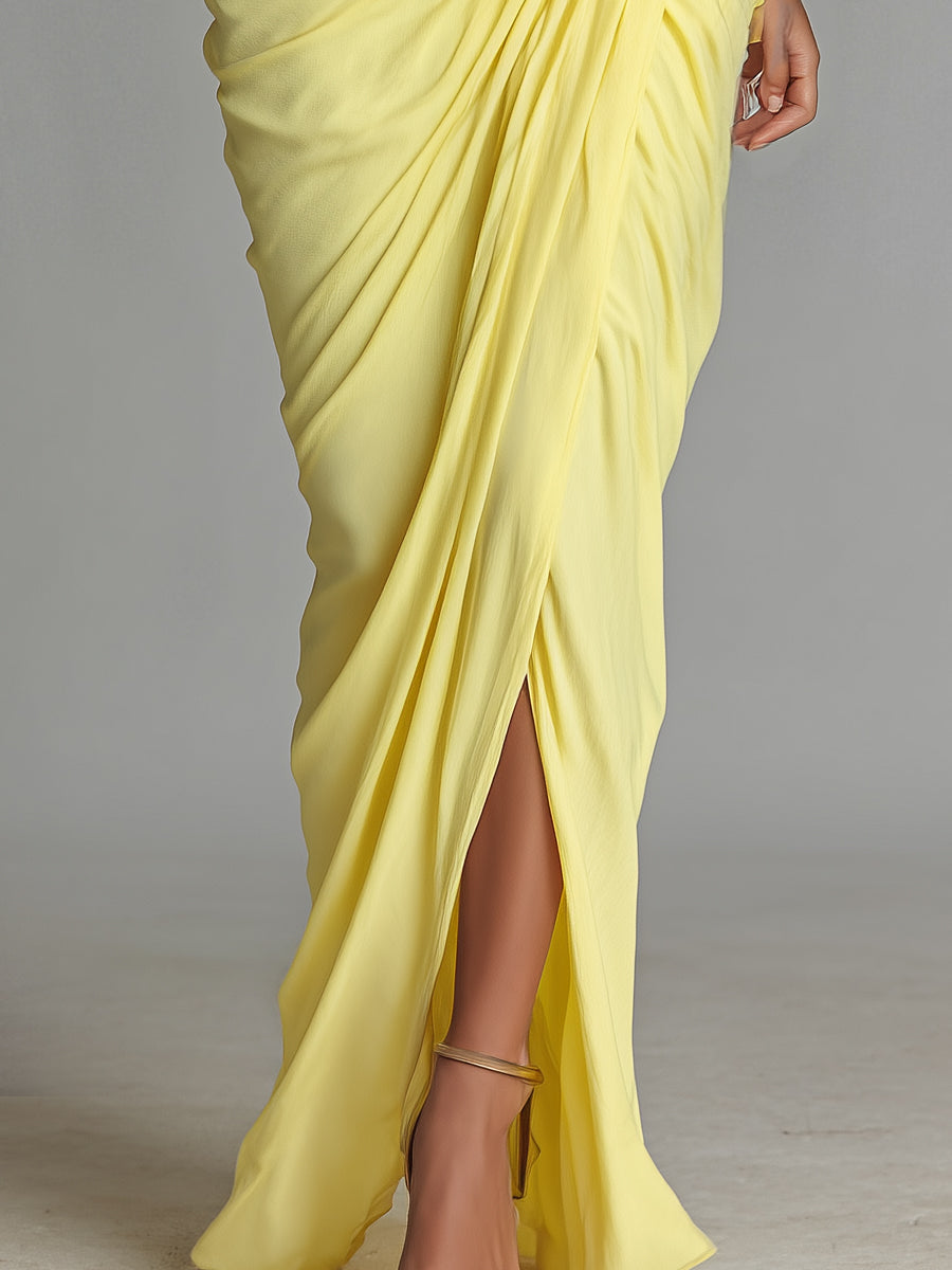 Bright Yellow Maxi Dress for Women | Comfortable Blended Fabric | Casual Wear