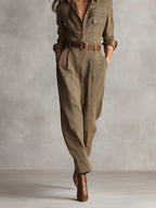 Brown Tweed Plaid Utility Jumpsuit for Women - Sophisticated Design, No Belt