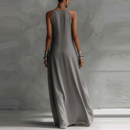 Boho Maxi Dress for Women - Sleeveless A-Line with Pockets - Summer Party Wear