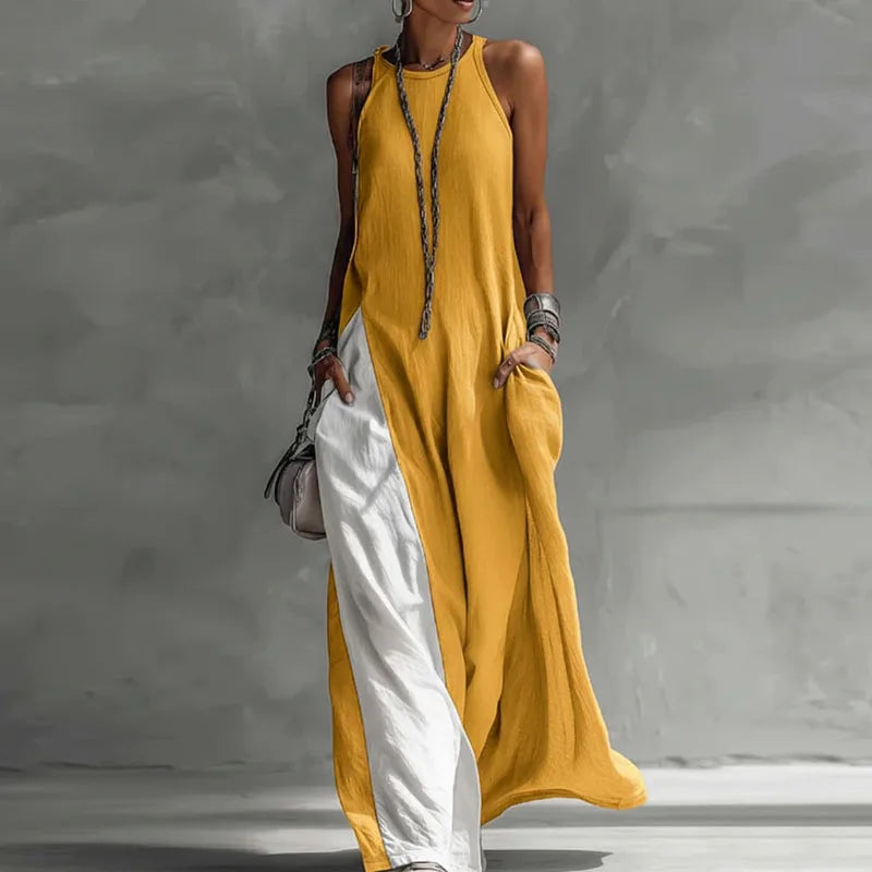Boho Maxi Dress for Women - Sleeveless A-Line with Pockets - Summer Party Wear