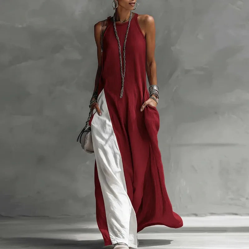 Boho Maxi Dress for Women - Sleeveless A-Line with Pockets - Summer Party Wear