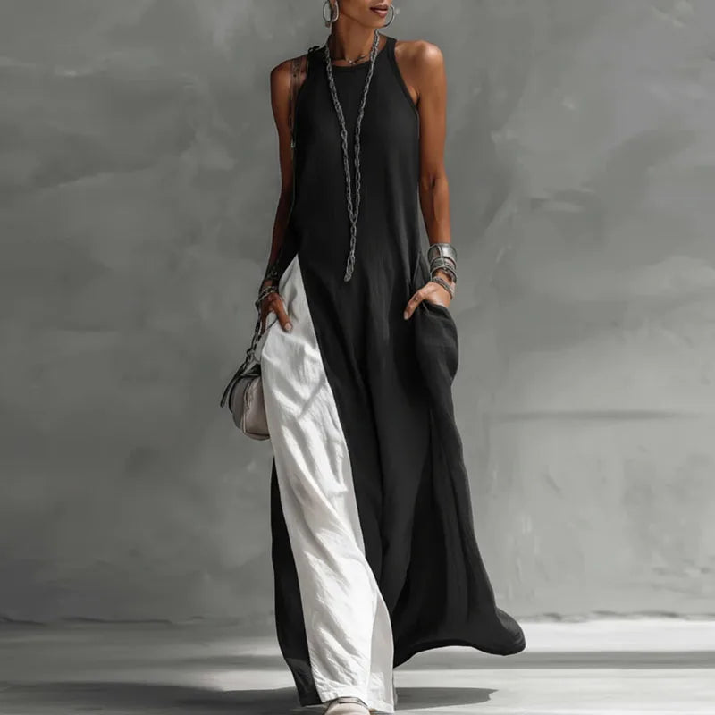 Boho Maxi Dress for Women - Sleeveless A-Line with Pockets - Summer Party Wear