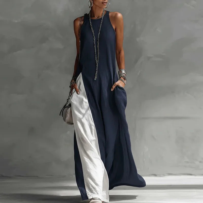 Boho Maxi Dress for Women - Sleeveless A-Line with Pockets - Summer Party Wear