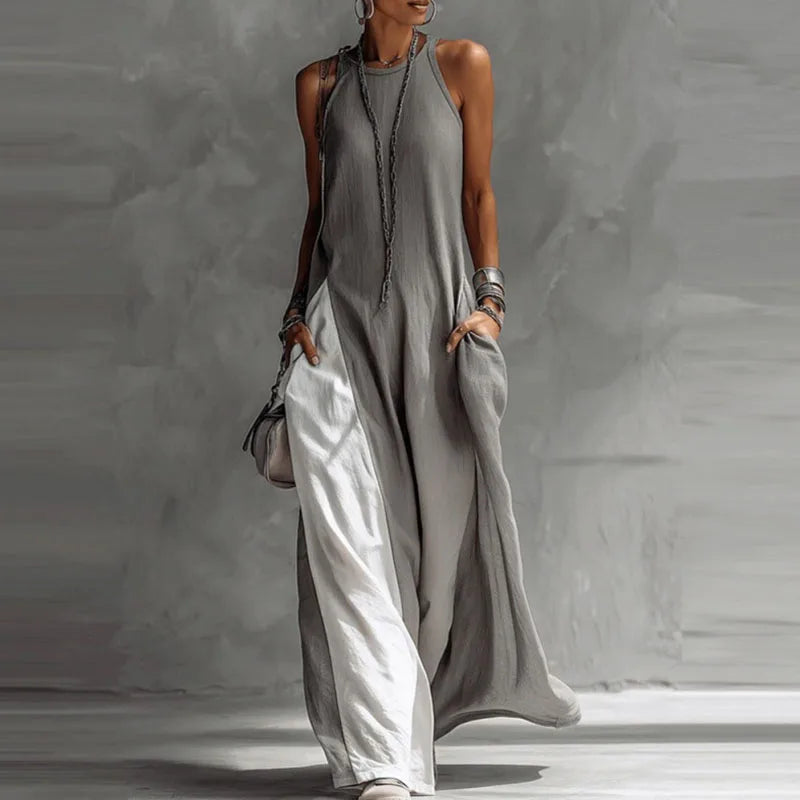 Boho Maxi Dress for Women - Sleeveless A-Line with Pockets - Summer Party Wear