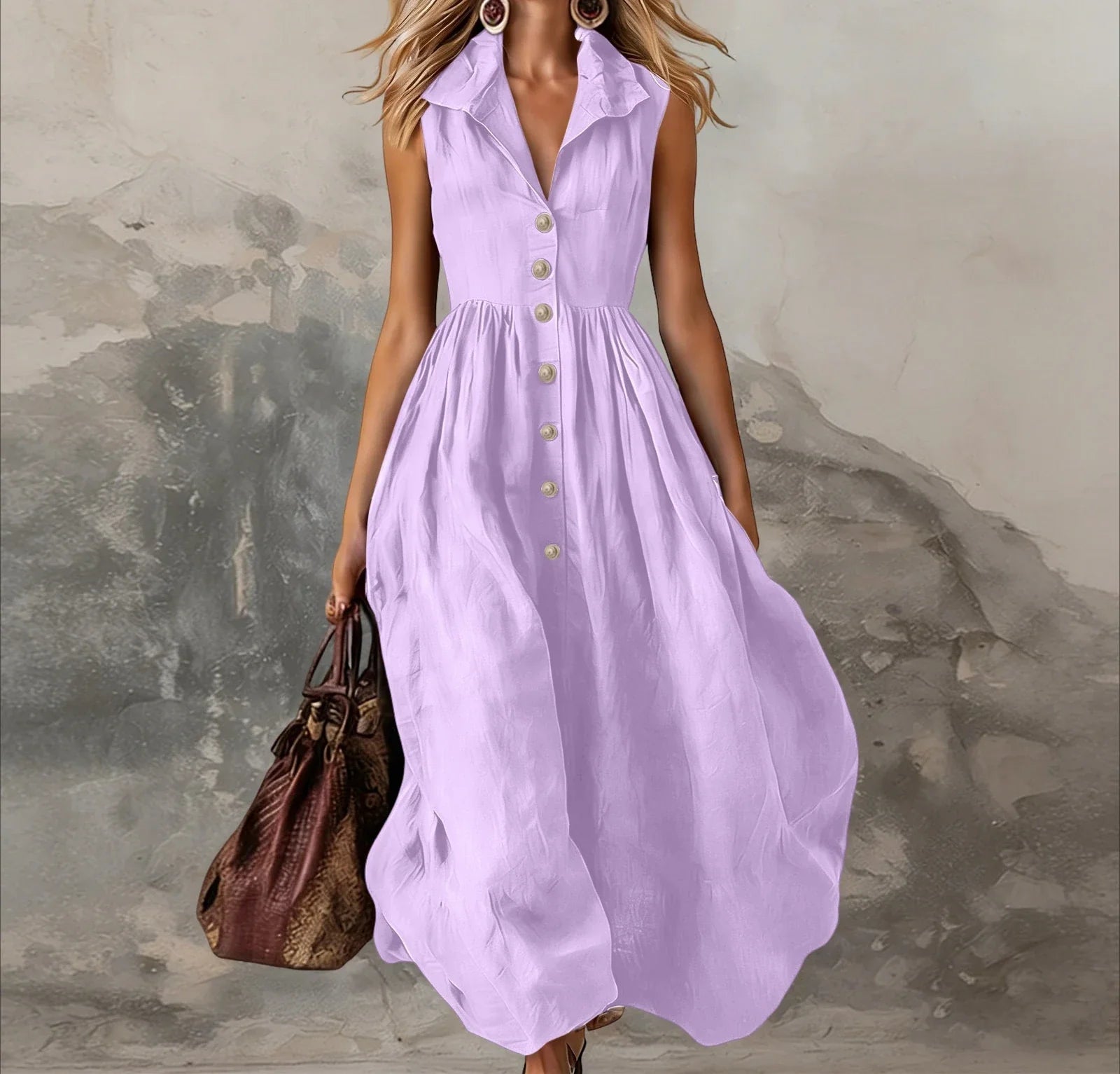 Sleeveless Pleated Maxi Dress for Women - High Waist Casual White Summer Dress