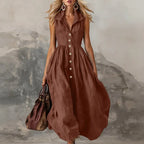 Sleeveless Pleated Maxi Dress for Women - High Waist Casual White Summer Dress