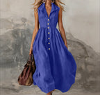 Sleeveless Pleated Maxi Dress for Women - High Waist Casual White Summer Dress
