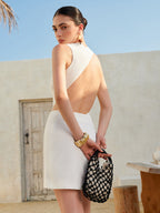 Backless Cutout Asymmetrical Mini Dress - Sleeveless Party & Vacation Dress