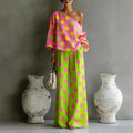 Stylish Women's 2-Piece Summer Set - Open Back Top & High Waist Wide Leg Pants
