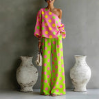 Stylish Women's 2-Piece Summer Set - Open Back Top & High Waist Wide Leg Pants