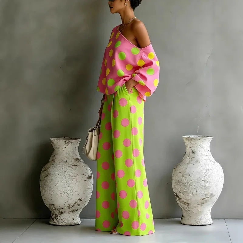 Stylish Women's 2-Piece Summer Set - Open Back Top & High Waist Wide Leg Pants