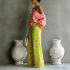 Stylish Women's 2-Piece Summer Set - Open Back Top & High Waist Wide Leg Pants