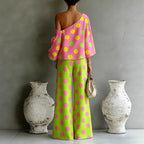 Stylish Women's 2-Piece Summer Set - Open Back Top & High Waist Wide Leg Pants