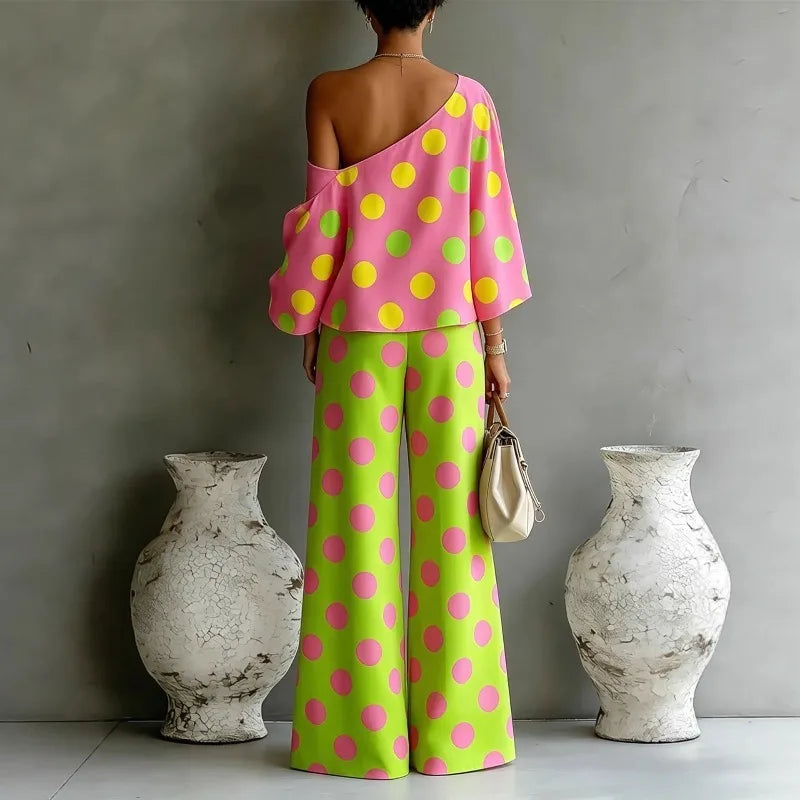 Stylish Women's 2-Piece Summer Set - Open Back Top & High Waist Wide Leg Pants