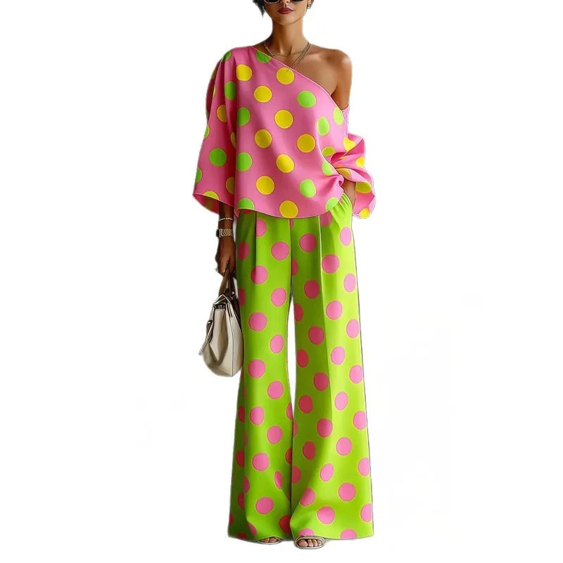 Stylish Women's 2-Piece Summer Set - Open Back Top & High Waist Wide Leg Pants