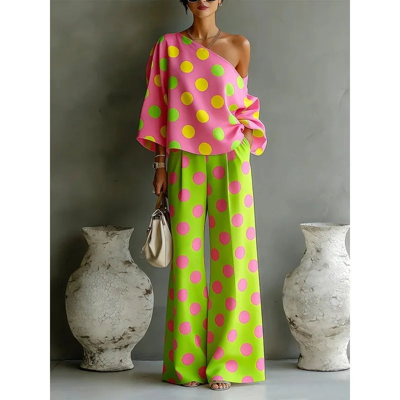 Stylish Women's 2-Piece Summer Set - Open Back Top & High Waist Wide Leg Pants