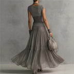 Chic Women's Two Piece Maxi Dress Set - Lace Splice Skirt & Short Sleeve Top