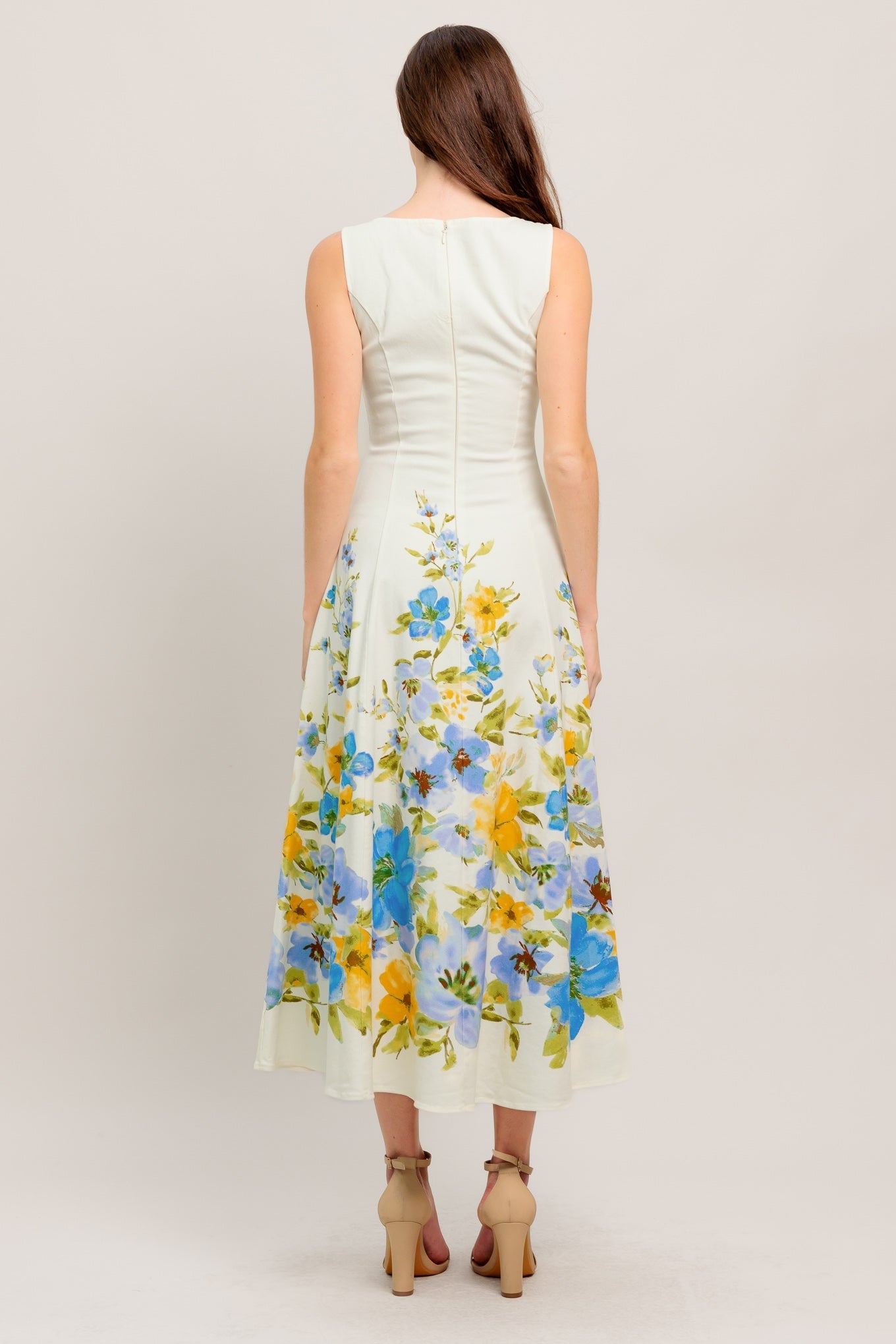 White Midi Dress for Women - Square Neckline, Elegant Casual Wear