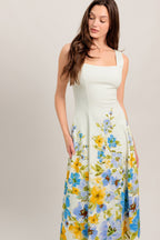 White Midi Dress for Women - Square Neckline, Elegant Casual Wear
